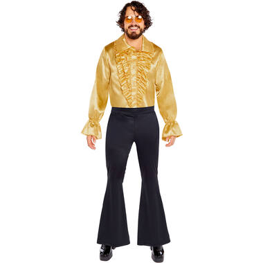 Adult Costume Satin Ruffle Shirt Gold Size XL