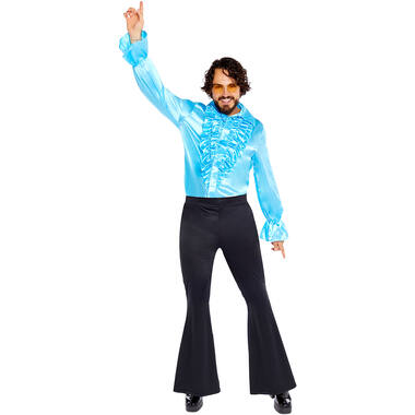 Adult Costume Satin Ruffle Shirt Blue Size Large