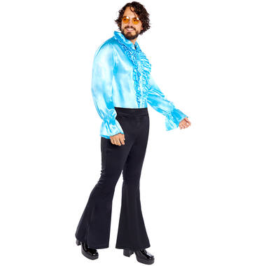 Adult Costume Satin Ruffle Shirt Blue Size XL