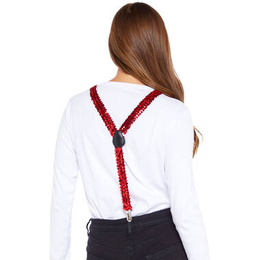 Suspender Sequin Braces - Red 2.5cm Adult One size