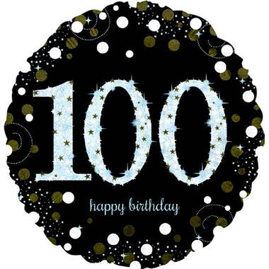 Standard Holographic Sparkling Birthday 100 Foil Balloon C55 Packaged 43 cm