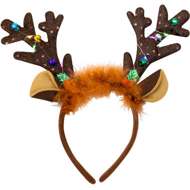 Headband Deer Antler Brown with Feather with Light One Size