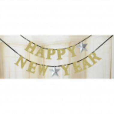 Letter Banner Happy New Year Silver, Gold 360 x 12,7 cm
