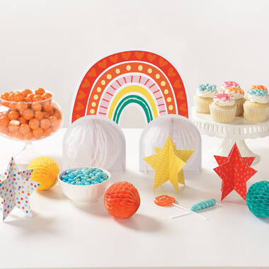 Table Decoration Kit Retro Rainbow Paper 7 Parts 33 cm / 12.7 cm / 12.7 cm