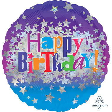 Foil Balloon - "Happy Birthday" with stars - 45 cm