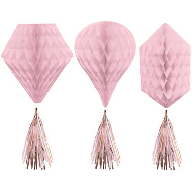 3 Honeycomb Decorations Rose Gold Blush Paper 30.4 cm