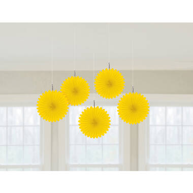 5 Fan Decorations Sunshine Yellow Paper15.2 cm