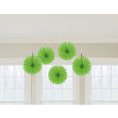 5 Fan Decorations Kiwi Green Paper 15.2 cm