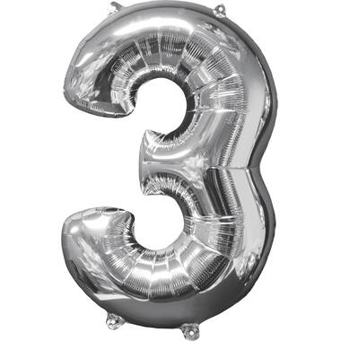 Foil Balloon - Number - 3 - Silver - 43 x 66 cm