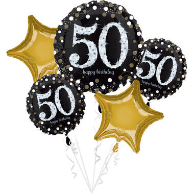 Foil Balloon Bouquet – Sparkling 50th Birthday – 5 pieces