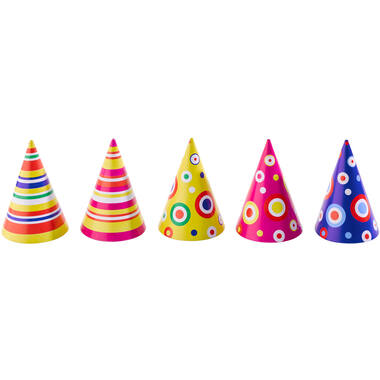 Party Cone Hats Dots & Stripes Assorted Paper Height 16 cm