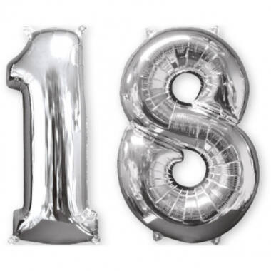 Foil Balloon - Number Duo - "18" - Silver - 66 cm