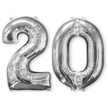 Foil Balloon - Number Duo - "20" - Silver - 66 cm