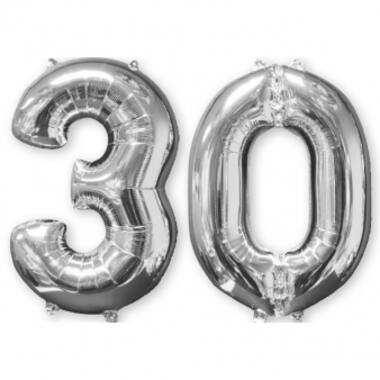 Foil Balloon - Number Duo - "30" - Silver - 66 cm