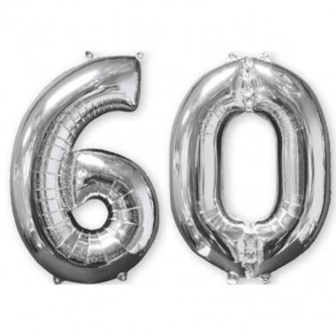 Foil Balloon - Number Duo - "60" - Silver - 66 cm