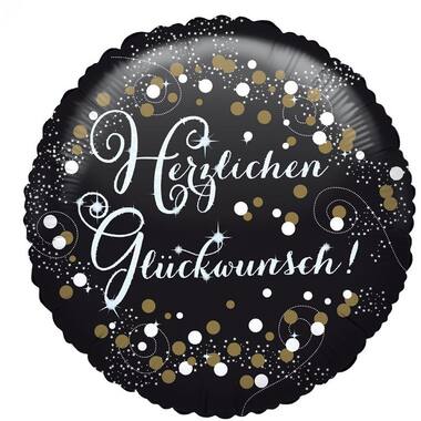 Foil Balloon - "Herzlichen Glückwunsch!" - Black - 45 cm
