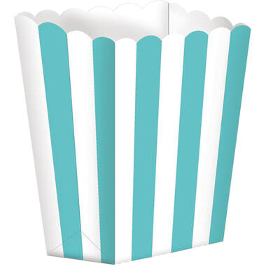 5 Popcorn Boxes Stripes Robin's Egg Blue Paper 6.3 x 13.4 x 3.8 cm