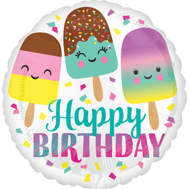 Standard Happy Ice Cream Birthday Foil Balloon S40 Packaged 43 cm