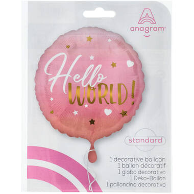 Foil Balloon - "Hello WORLD!" - Pink - 45 cm