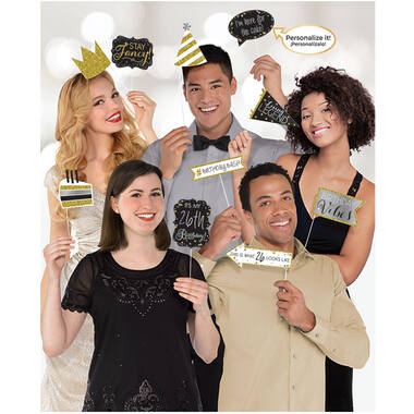 Photo Booth Kit Sparkling Gold Celebrations Paper / Plastic 13 Pieces 35.5 x 21.5 cm