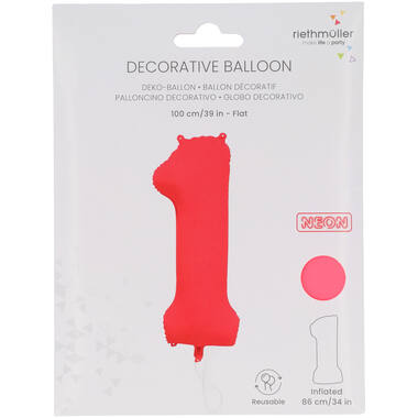 Folieballon cijfer neon rood