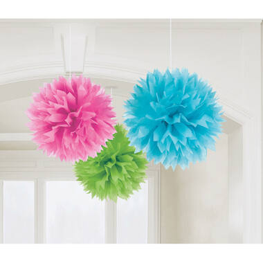 3 Fluffy Decorations Multicolour Paper 40.6 cm