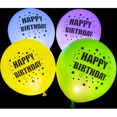 4 Latex Balloons LED Happy Birthday Stars 27.5 / 11"