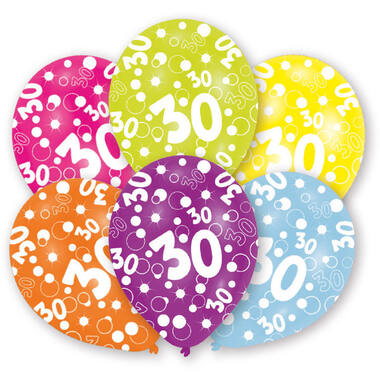 6 Latex Balloons All Round Printed Age 30 27.5 cm / 11"