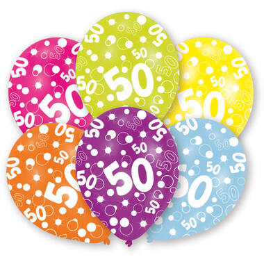 6 Latex Balloons All Round Printed Age 50 27.5 cm / 11"