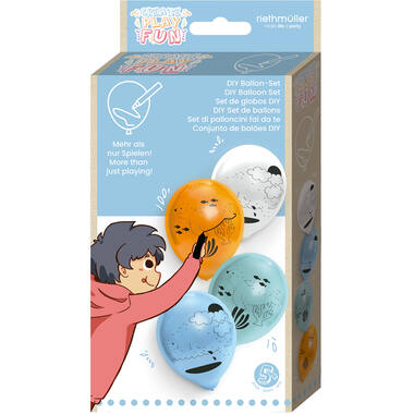 4 latex balloons 36 cm with animal motifs for self-painting, with pen and balloon holders