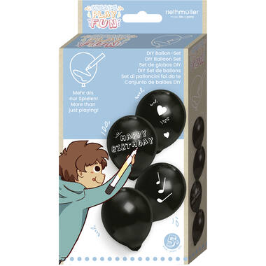 4 latex balloons 36 cm black to write on, with pen and balloon holders