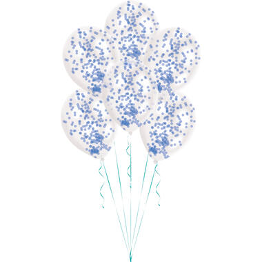 6 Latex Balloons Clear Confetti Filled Blue (1 g per Ballon)27,5 cm / 11"