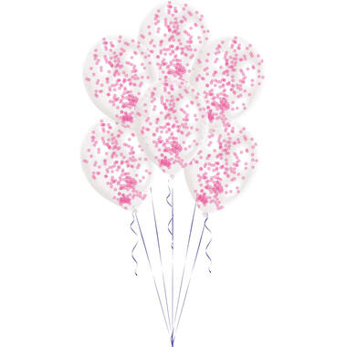 6 Latex Balloons Clear Confetti Filled Pink (1 g per Ballon)27.5 cm / 11"