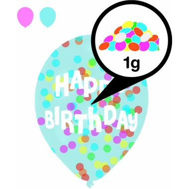 6 Latex Balloons Droplets Happy Birthday 1C Confetti Filled assorted Paper 27.5 cm / 11"
