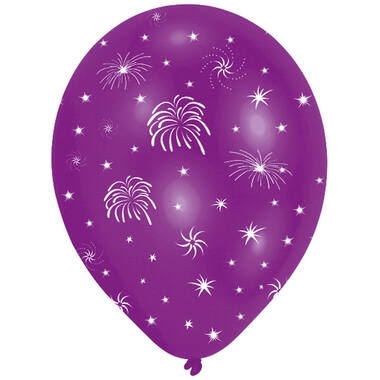 6 Latex Balloons All Round Printed Fireworks 27.5 cm / 11"