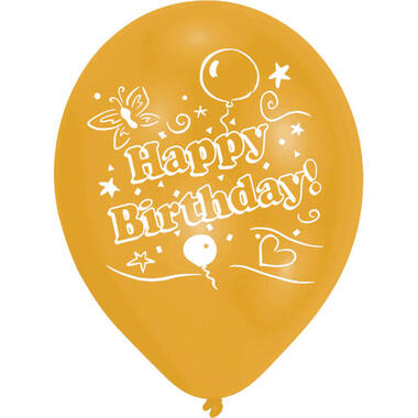 8 Latex Balloons Happy Birthday 2-Sided 25.4 cm / 10"