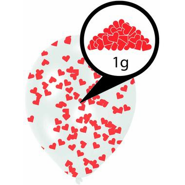 6 Latex Balloons Clear Confetti Filled Red Hearts Paper 27.5 cm / 11"