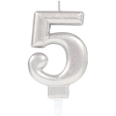 Number Candle 5 Starlight Birthday Silver Height 9.3 cm