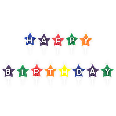 13 Mini Character Candles Happy Birthday Stars Height 4.1 cm