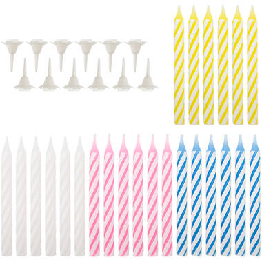 24 Spiral Candles with 12 Holders 4-Colour Assorted Height 6.3 cm