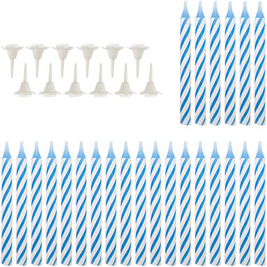 24 Spiral Candles with 12 Holders Blue Height 6.3 cm