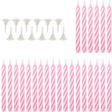 24 Spiral Candles with 12 Holders Pink Height 6.3 cm