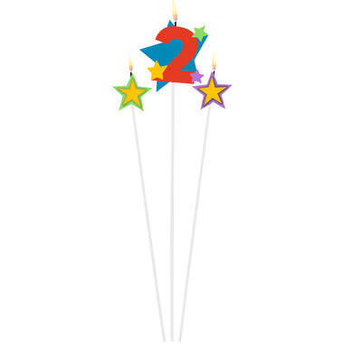 Numeral Candle 2 with 2 Star Candles Height 12.2/13.5 cm