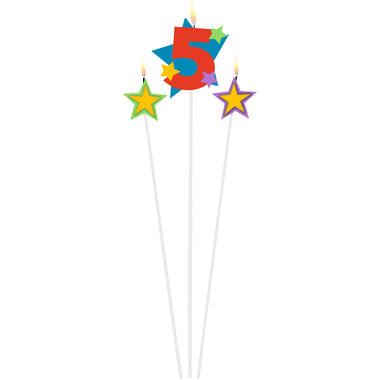 Numeral Candle 5 with 2 Star Candles Height 12.2/13.5 cm