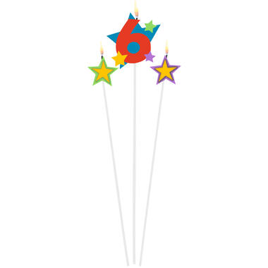 Numeral Candle 6 with 2 Star Candles Height 12.2/13.5 cm