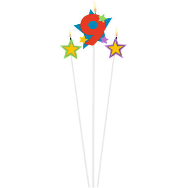 Numeral Candle 9 with 2 Star Candles Height 12.2/13.5 cm