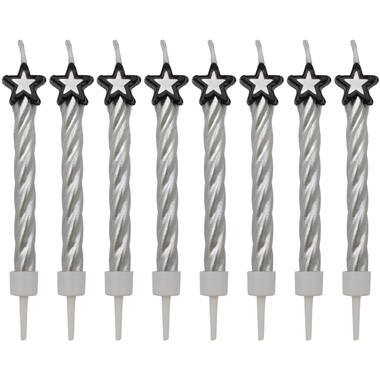 8 Spiral Candles with Star Silver Height 6.3 cm