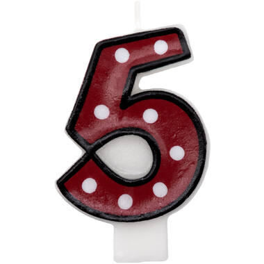 Numeral Candle 5 Dots & Black Border Height 7.6 cm
