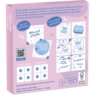 12 Flip Napkins Humorous Date Night GER Double-Sided Print 33 x 33 cm