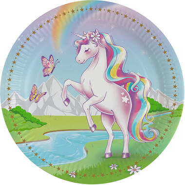 8 Plates Unicorn Dreams Round Paper 23 cm